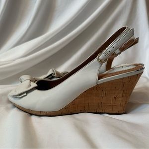 White Clark’s Peep-toe Slingback Wedge Heels